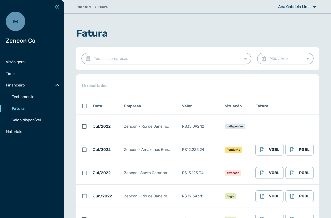 Financeiro — Invoice (page scroll forecast)