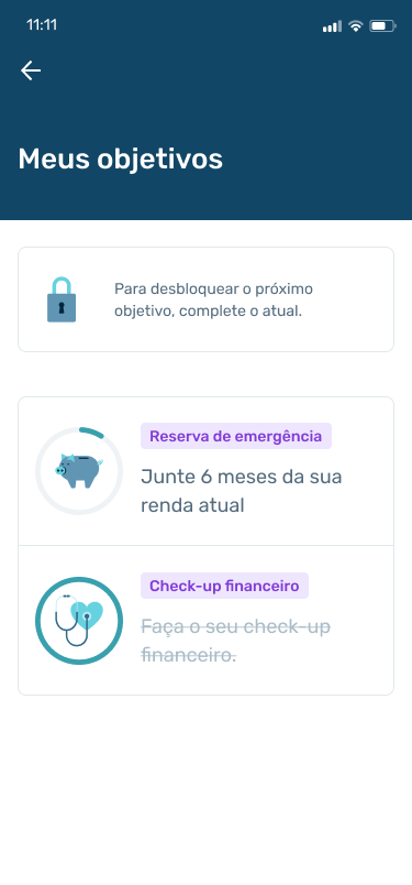 Goal list screen in Financial Health (mobile)