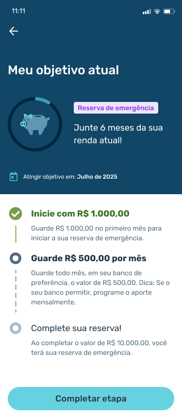 Current goal screen in Financial Health (mobile)