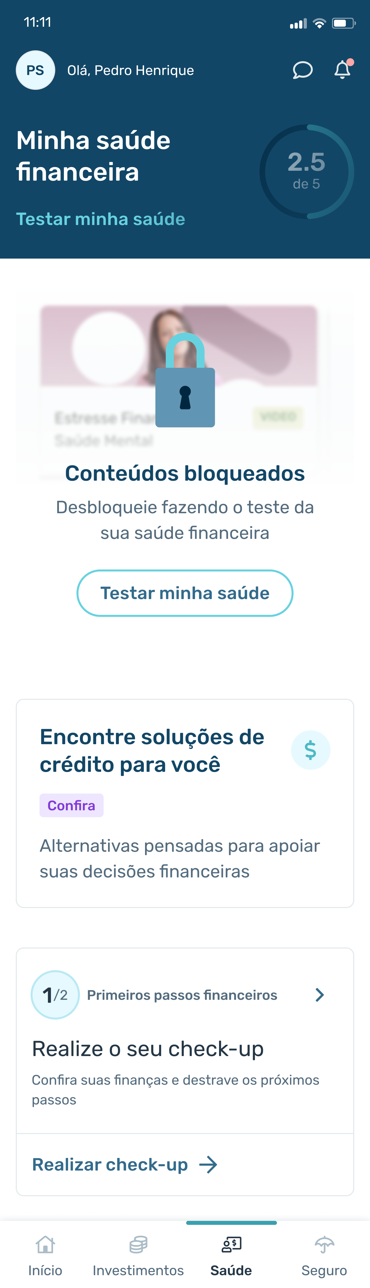 Financial Health overview screen (mobile)